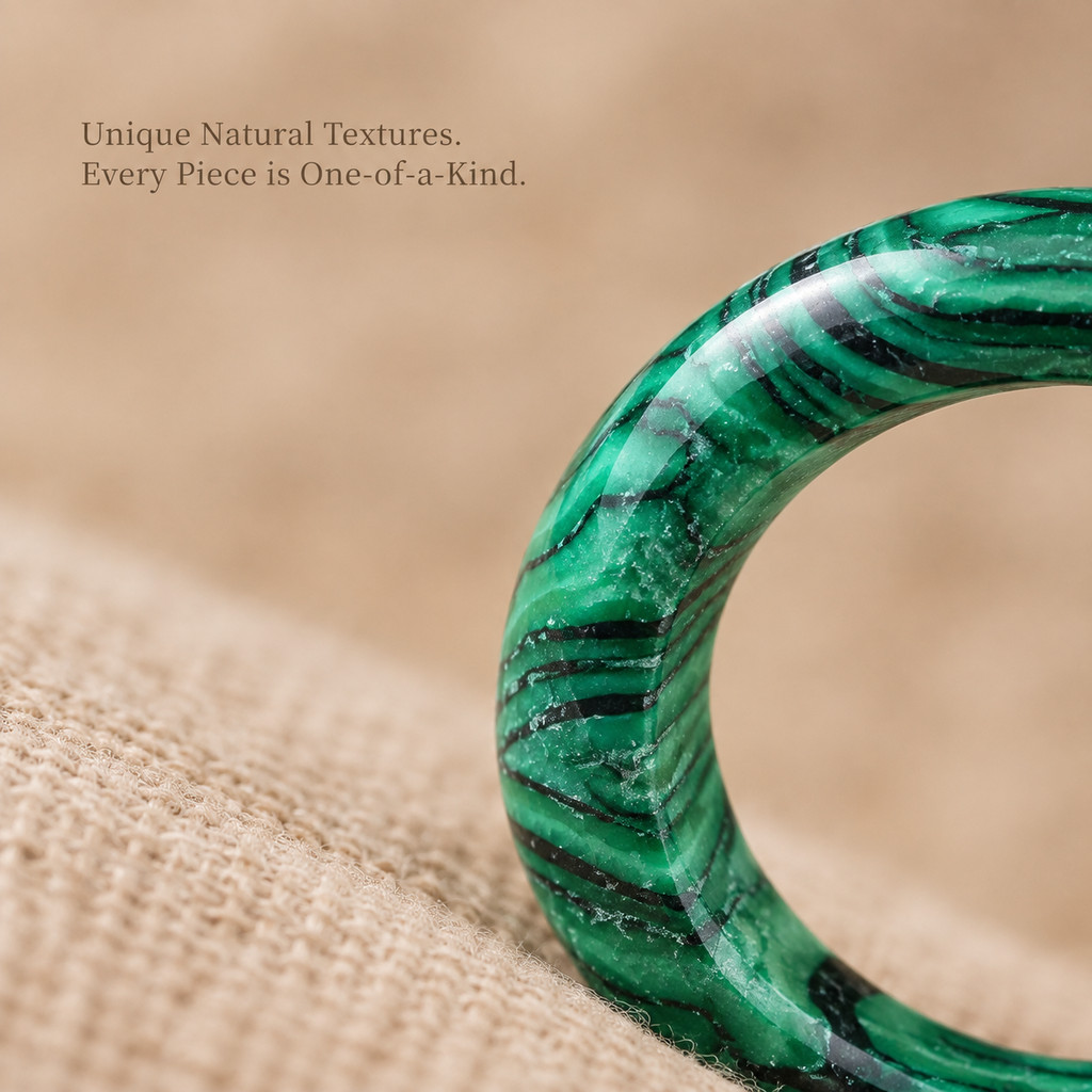 Women's Natural Malachite Stackable Ring, Elegant Minimalist